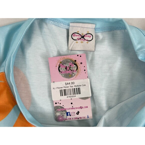 Flower Power Women XL Shirt Blue Multi Color Floral Pattern Casual NWT - Picture 6 of 9